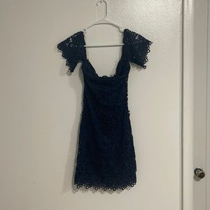Charlotte Russe Scalloped lace overlay off the shoulder midnight blue